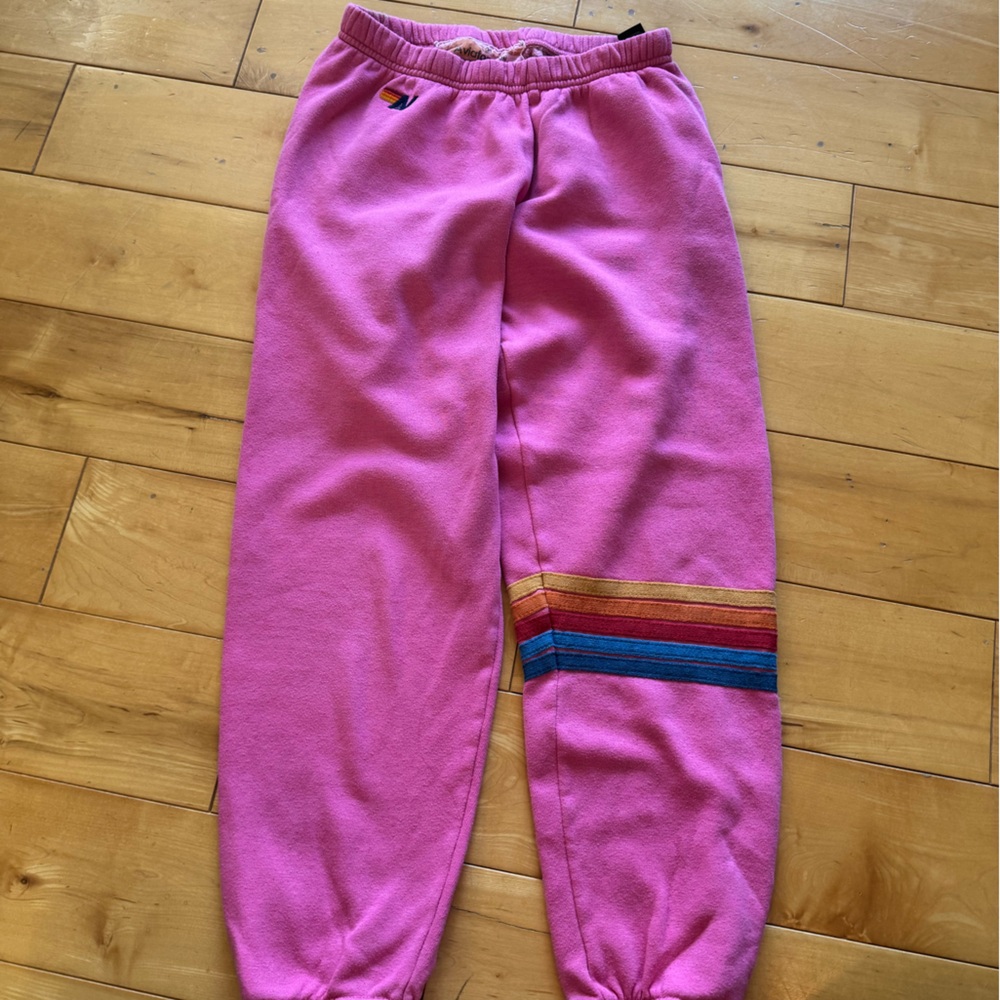 Aviator Nation Pink Joggers with Multicolor Stripes